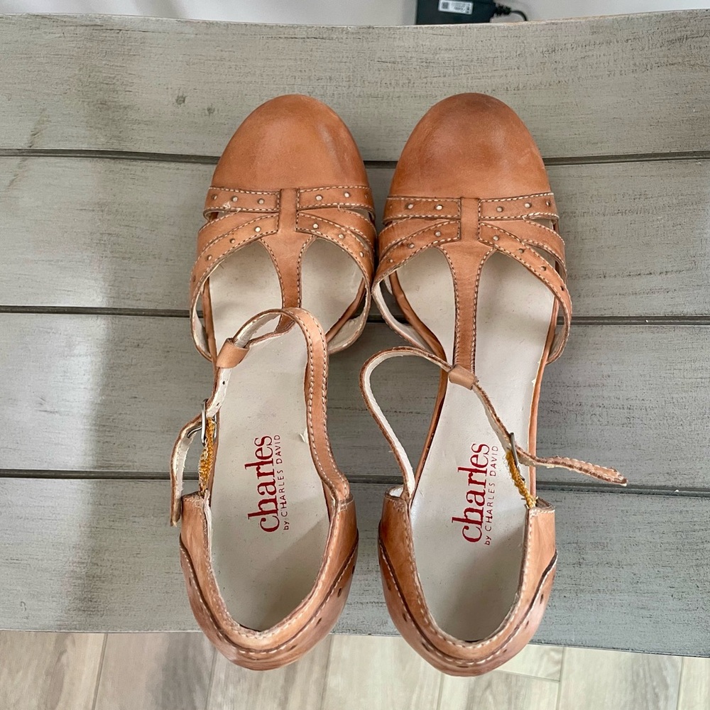 Charles David Tan Heels with Adjustable Ankle Straps